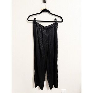 The Line by K Womens Wide Leg Satin Trouser Pants Extended Tab Slit Back Small